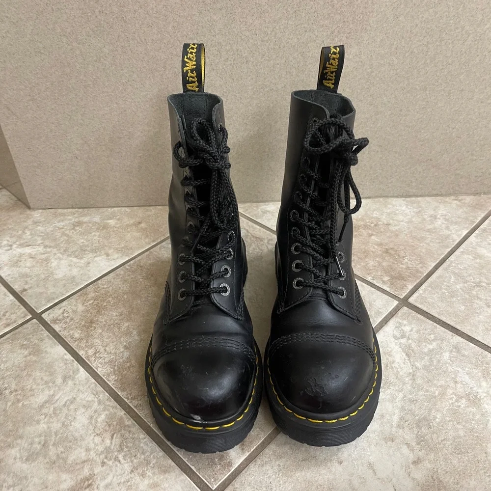 Dr Martens 10966 men 9 womens 10 Black  Leather 10-Eye Platform Cap Toe Boots